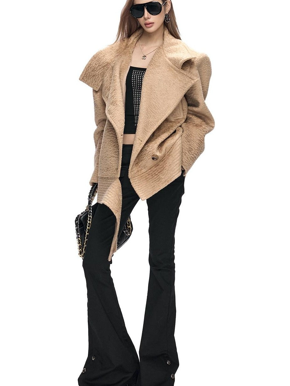 Fanptntox Black Metal Buckle Slit Low Waist Slim Cargo Women's Cotton Bootcut Pants