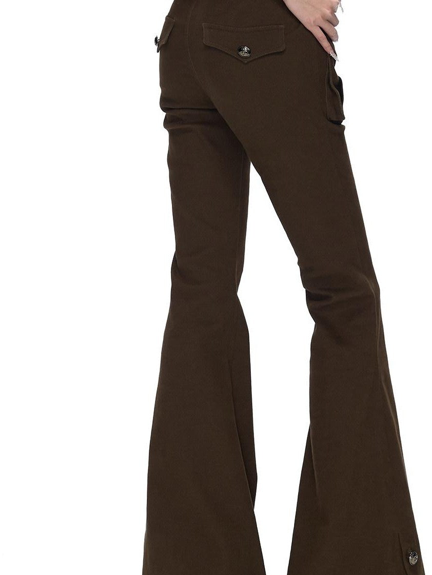 Fanptntox Black Metal Buckle Slit Low Waist Slim Cargo Women's Cotton Bootcut Pants