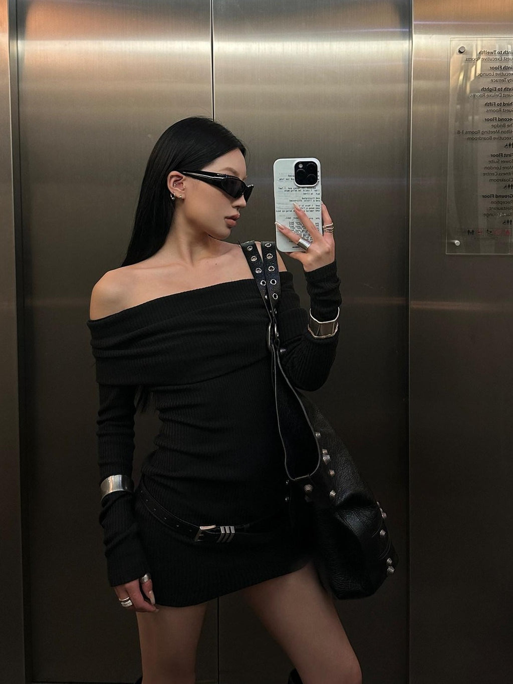 Fanptntox Black Off Shoulder Long Sleeve High Waist Solid Women's Bodycon Mini Dresses