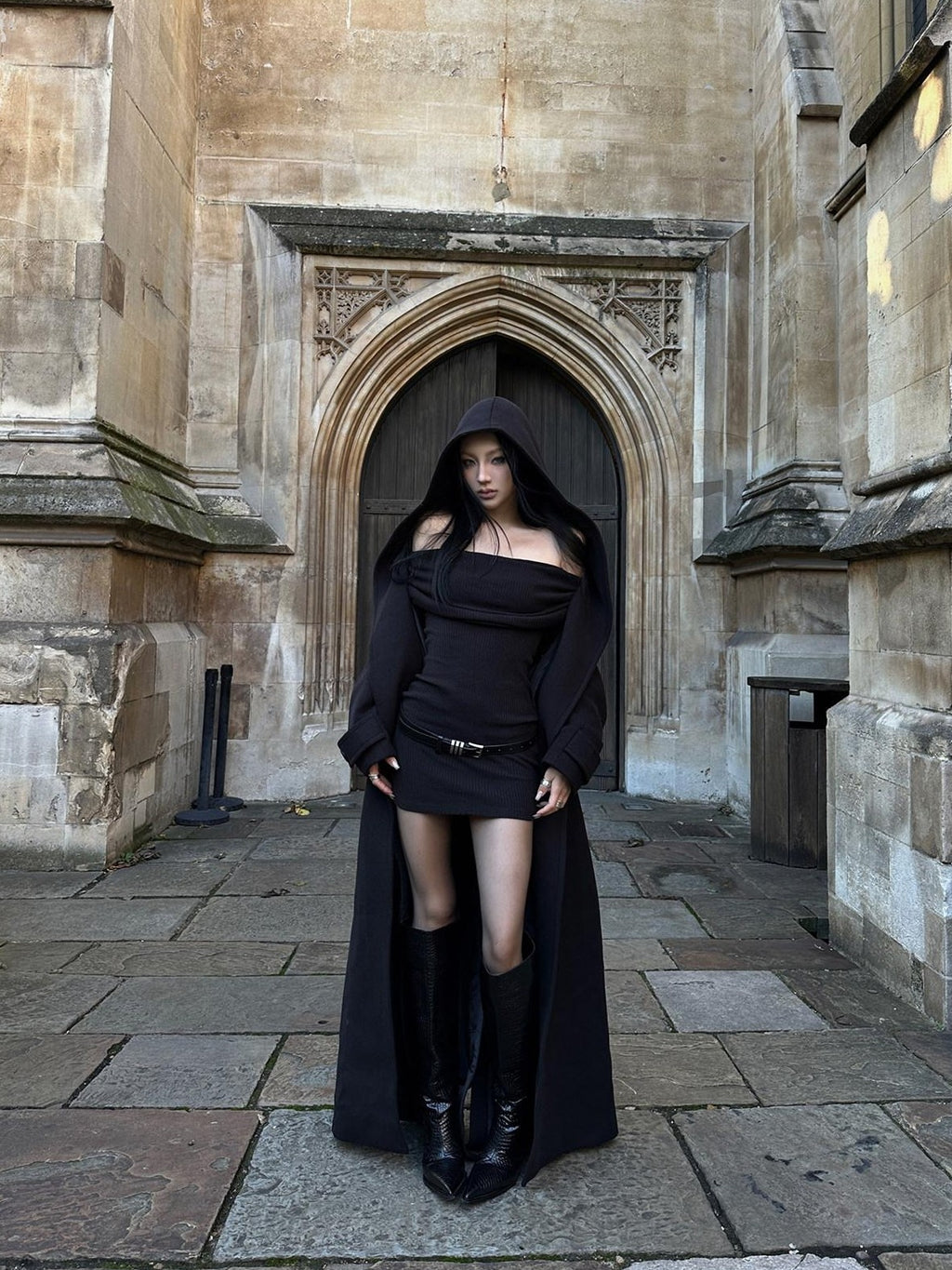 Fanptntox Black Off Shoulder Long Sleeve High Waist Solid Women's Bodycon Mini Dresses