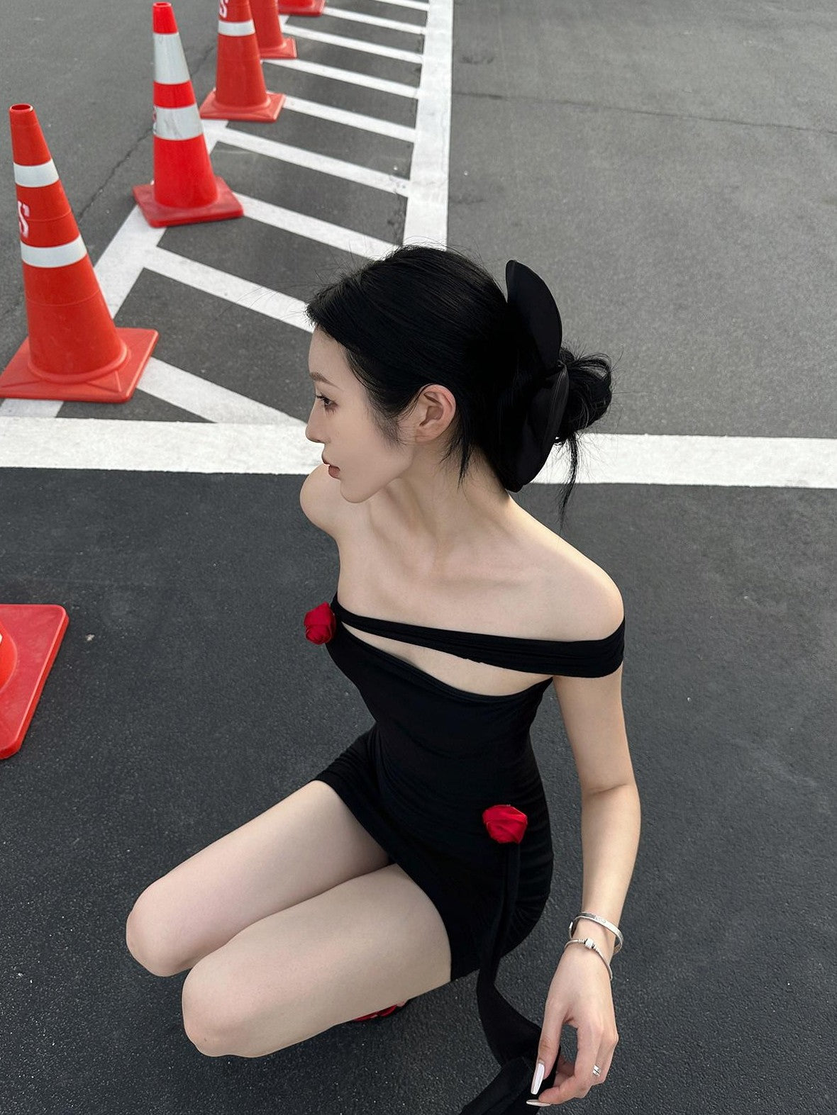 Fanptntox Black One Shoulder Bustier Slim High Waist Women's Bodycon Mini Dresses