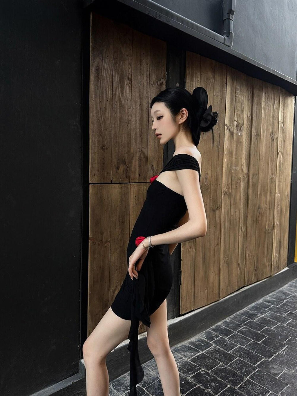 Fanptntox Black One Shoulder Bustier Slim High Waist Women's Bodycon Mini Dresses