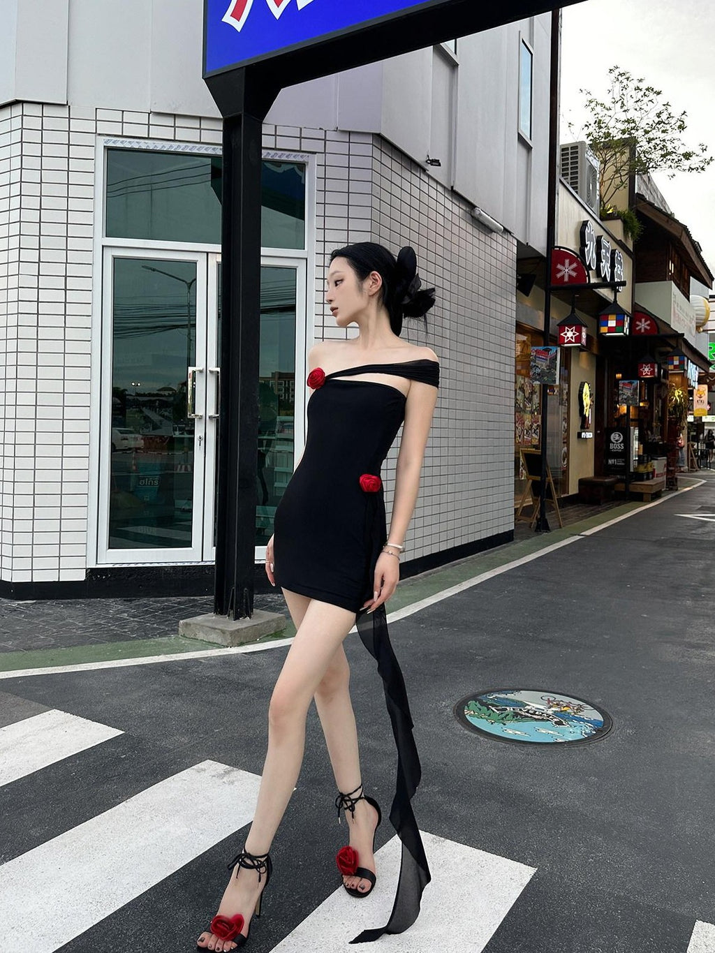 Fanptntox Black One Shoulder Bustier Slim High Waist Women's Bodycon Mini Dresses
