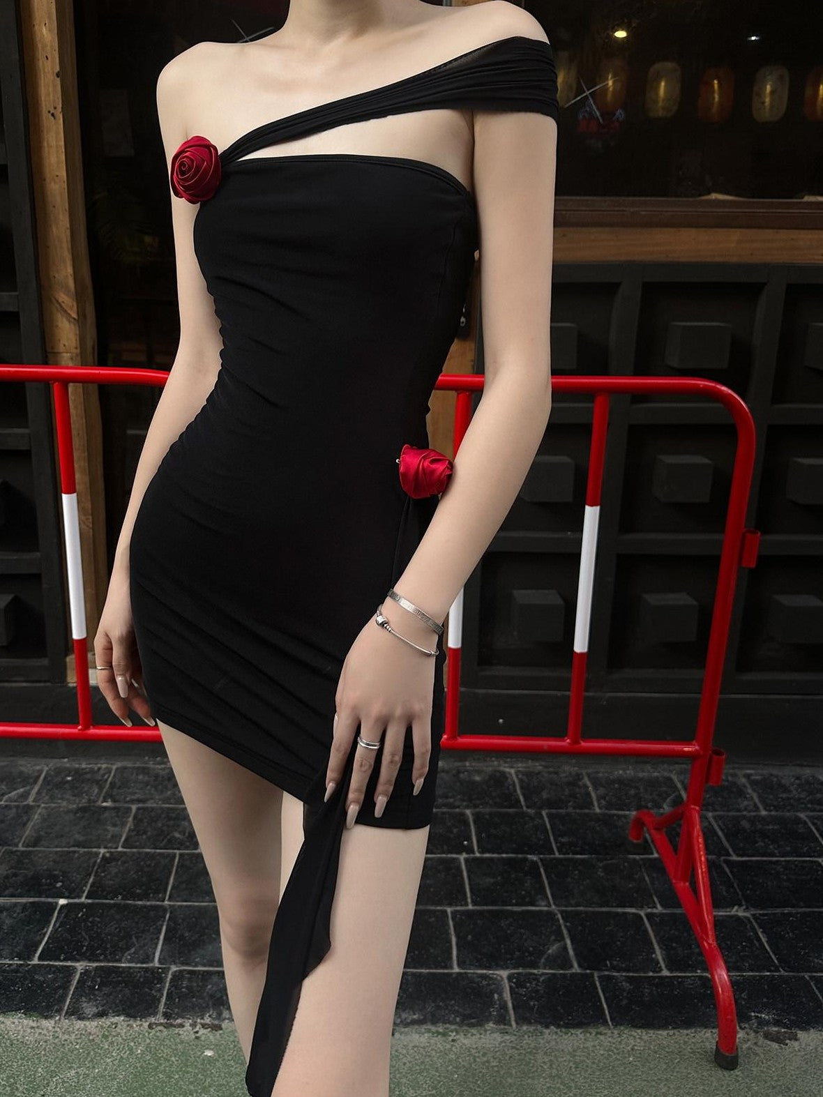 Fanptntox Black One Shoulder Bustier Slim High Waist Women's Bodycon Mini Dresses