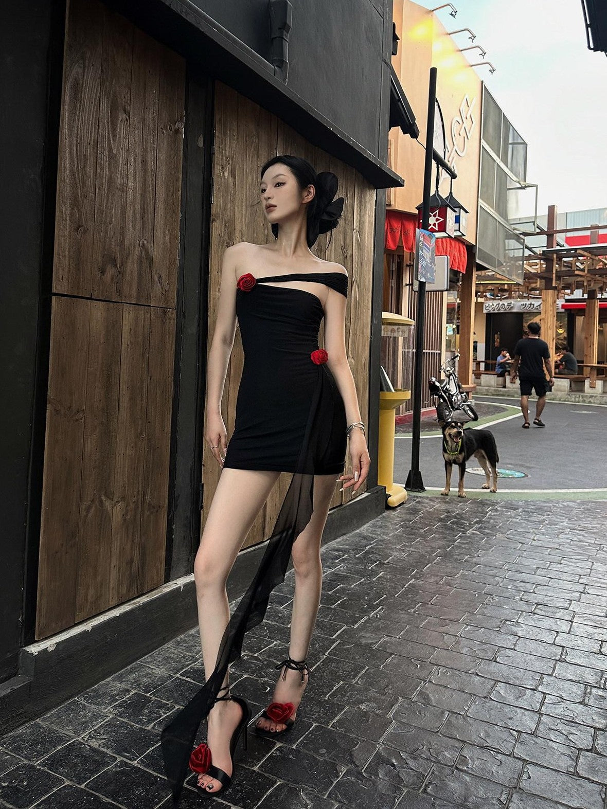 Fanptntox Black One Shoulder Bustier Slim High Waist Women's Bodycon Mini Dresses