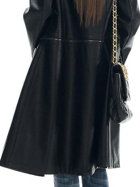 Fanptntox Black Padded Shoulder Panel Zip Stand Collar Women's Pu Leather Jackets
