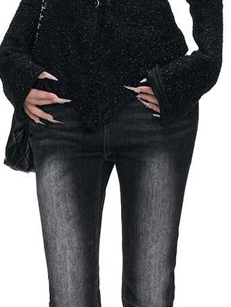 Fanptntox Black Padded Stand Collar Slim Waist Shimmer Women's Wool Tweed Jackets