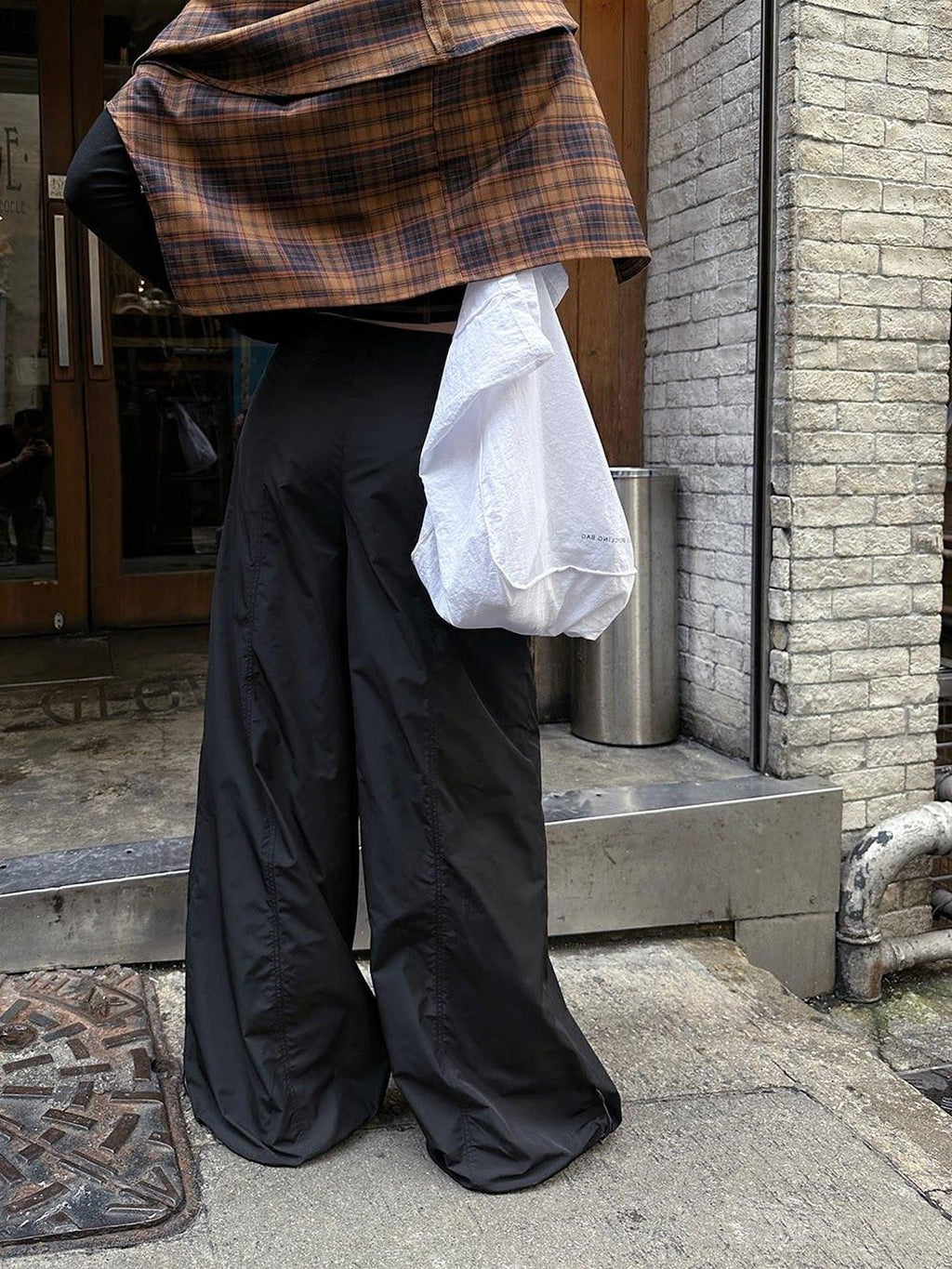 Fanptntox Black Parachute Paperbag Low Waist Tactical Women's Other Fabric Wide-leg Pants