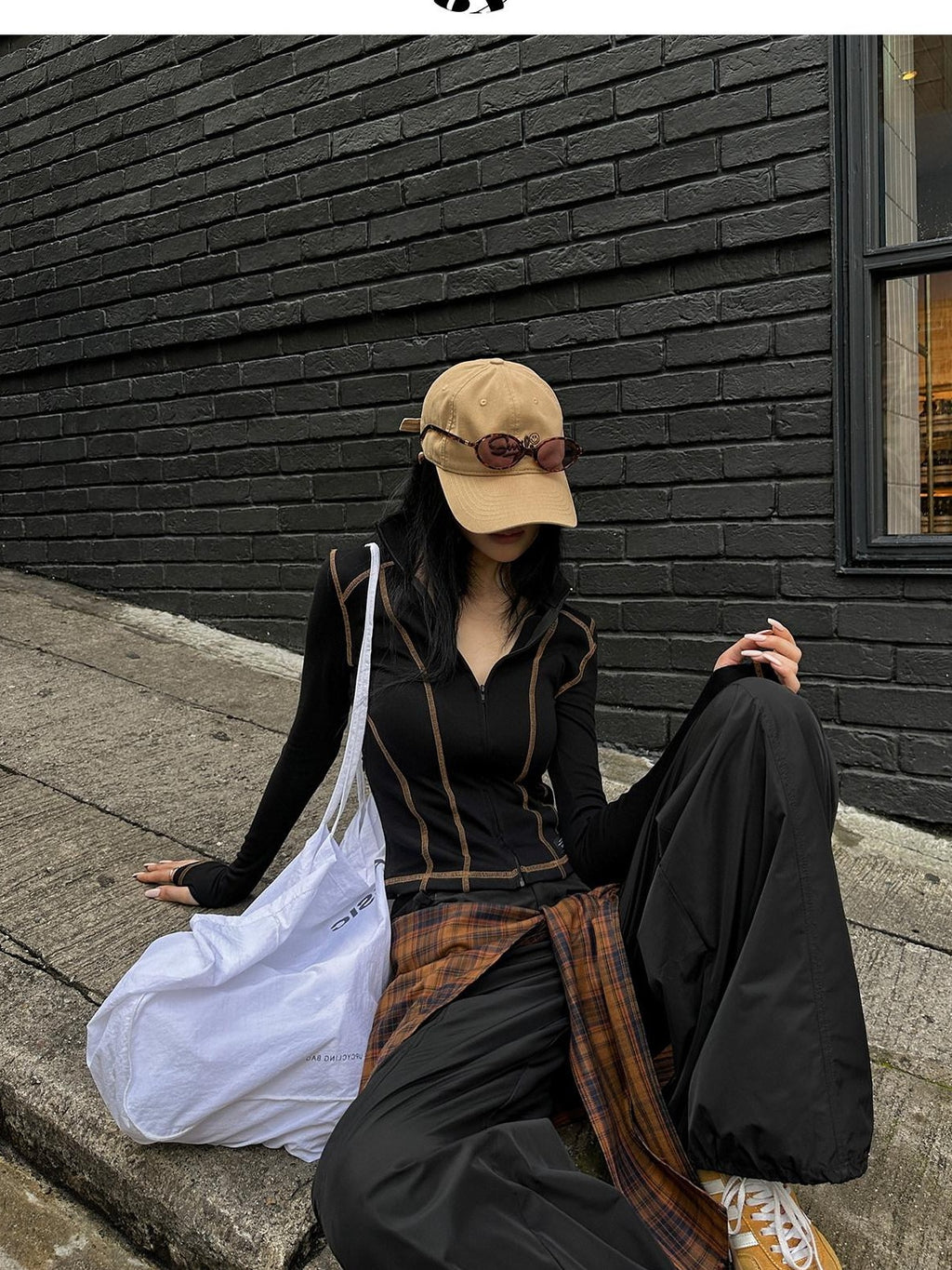 Fanptntox Black Parachute Paperbag Low Waist Tactical Women's Other Fabric Wide-leg Pants