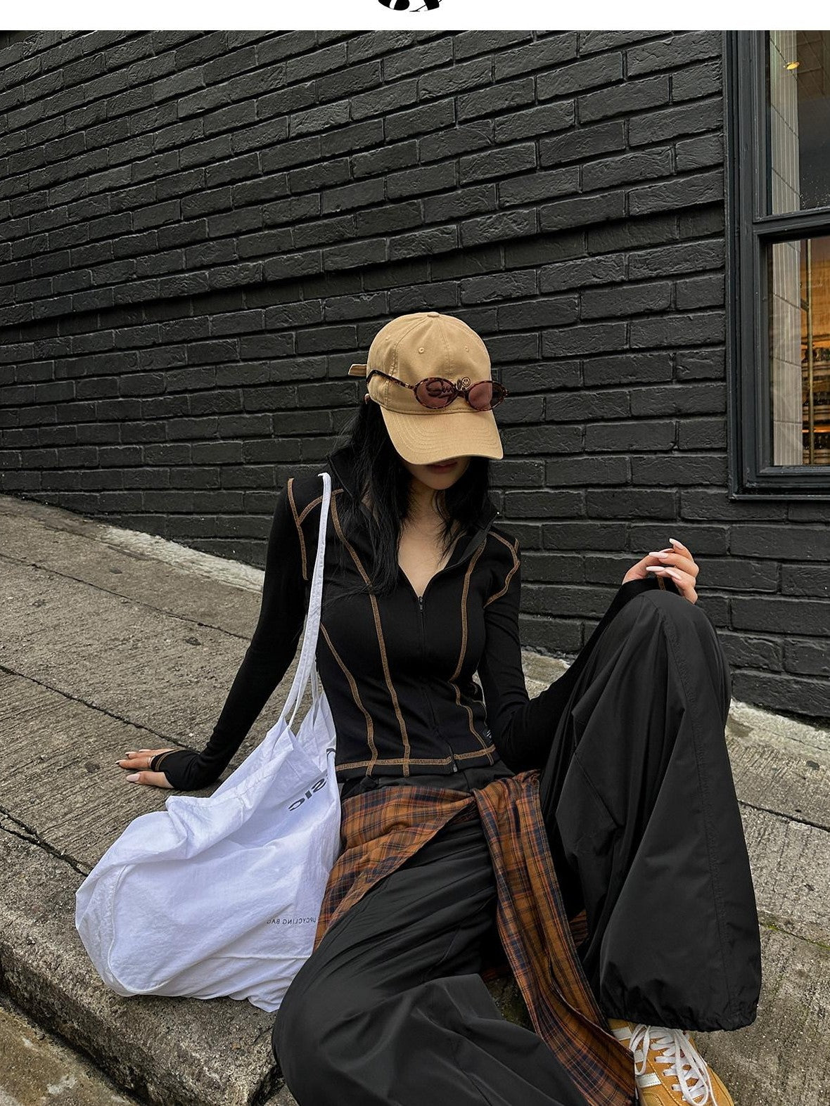 Fanptntox Black Parachute Paperbag Low Waist Tactical Women's Other Fabric Wide-leg Pants