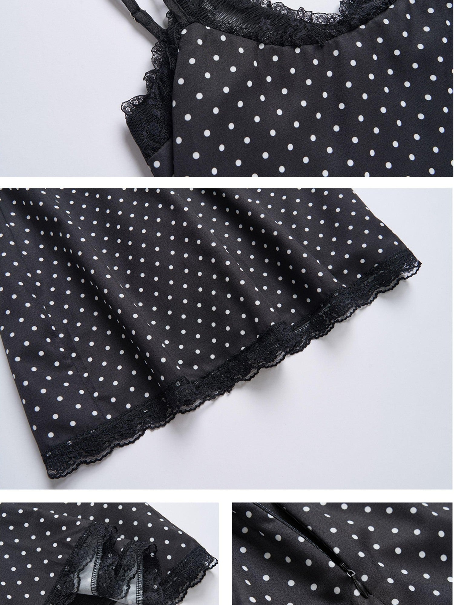 Fanptntox Black Polka Dot Lace Faux Two Piece High Waist Bodycon Women's Slip Mini Dresses