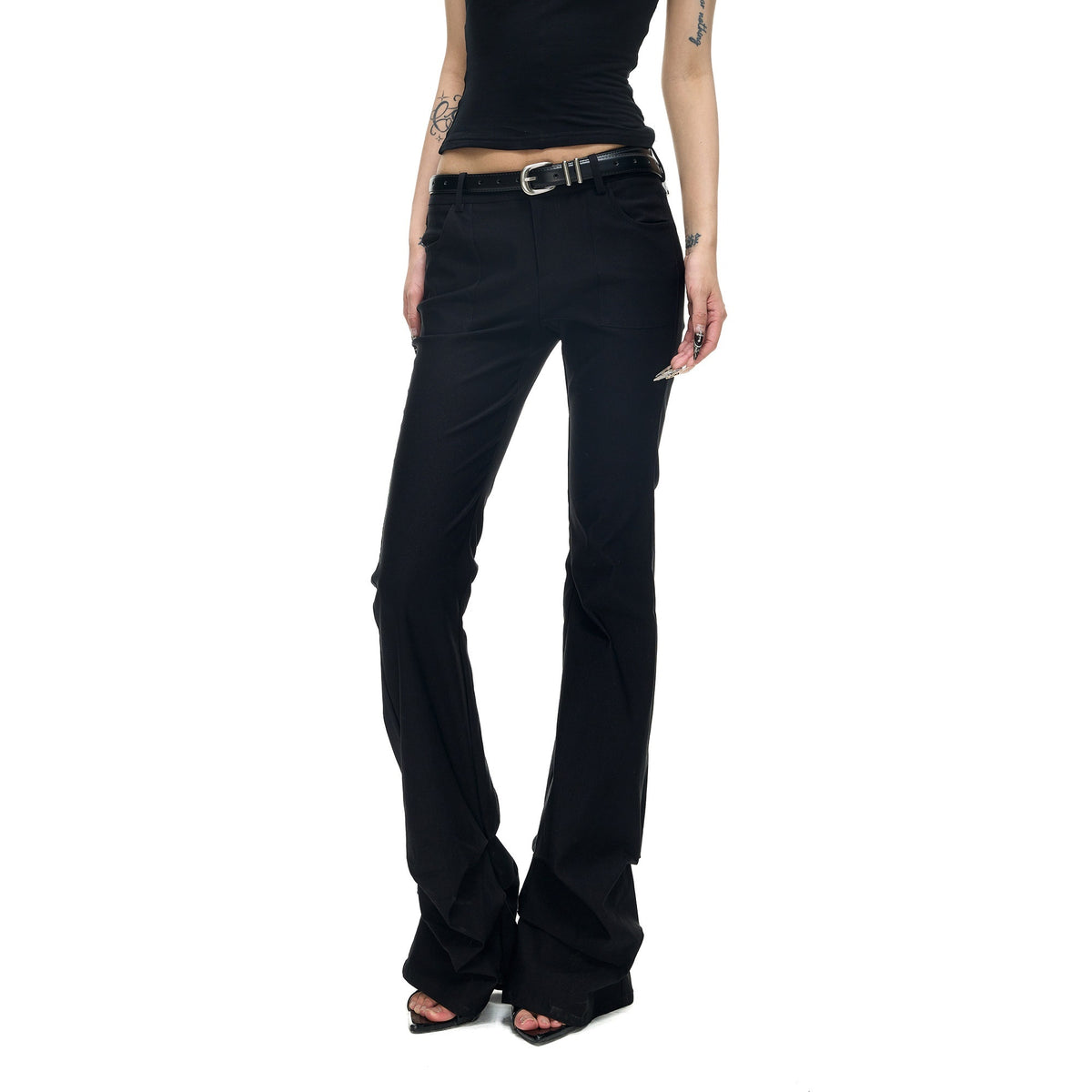 Fanptntox_Black_Pressed_Pleat_Slim_Low_Waist_Women's_Polyester_Stretch_Flare_Pants_1039176802924_MISSTT