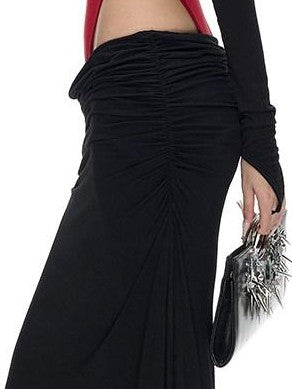 Fanptntox Black Red Knitted Ruched Low Waist Bodycon Women's Viscose Matching Skirt Sets