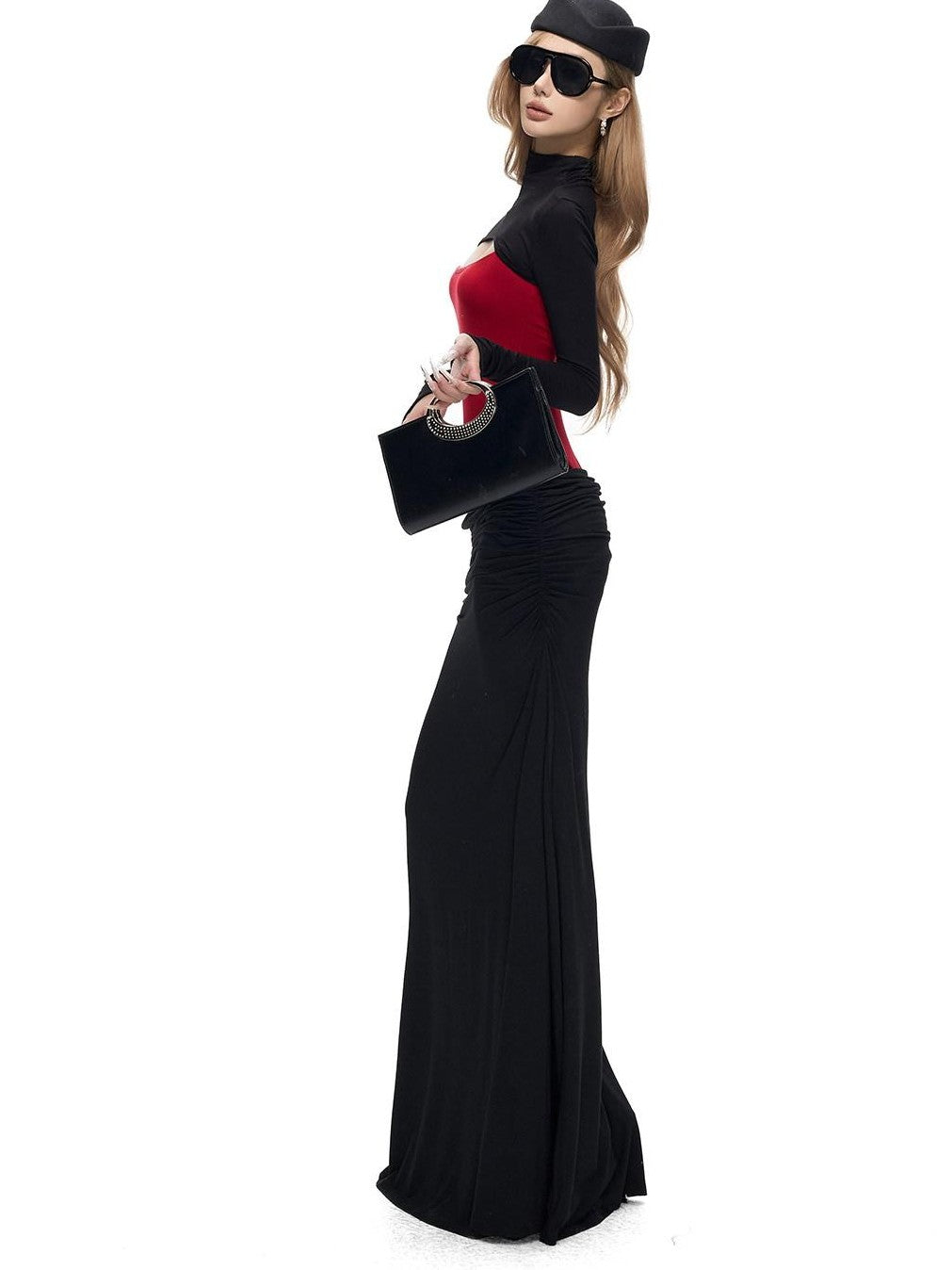 Fanptntox Black Red Knitted Ruched Low Waist Bodycon Women's Viscose Matching Skirt Sets