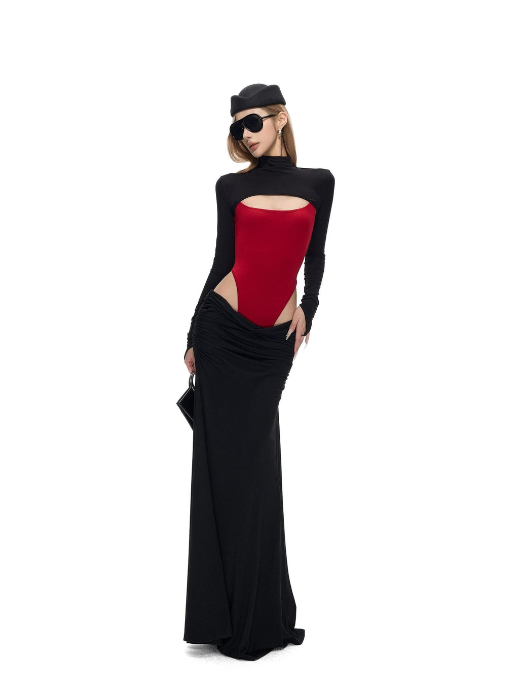 Fanptntox Black Red Knitted Ruched Low Waist Bodycon Women's Viscose Matching Skirt Sets