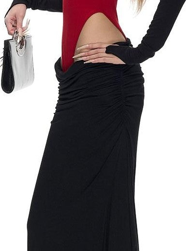 Fanptntox Black Red Knitted Ruched Low Waist Bodycon Women's Viscose Matching Skirt Sets