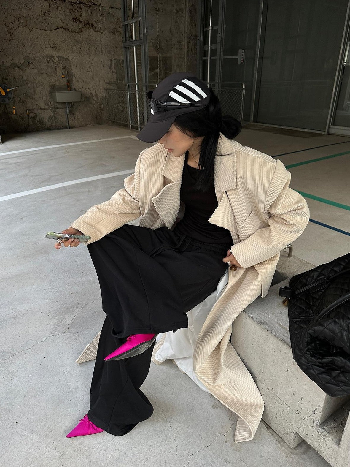Fanptntox Black Relaxed Loose Wide Leg Low Rise Street Women's Other Fabric Sweatpants