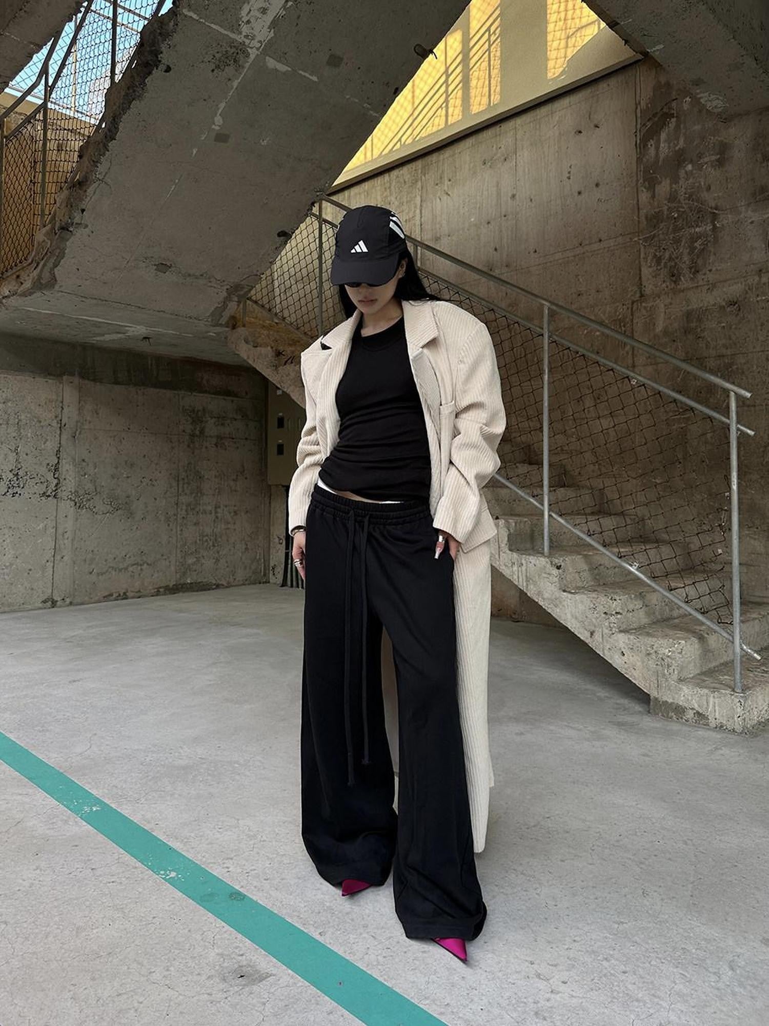 Fanptntox Black Relaxed Loose Wide Leg Low Rise Street Women's Other Fabric Sweatpants