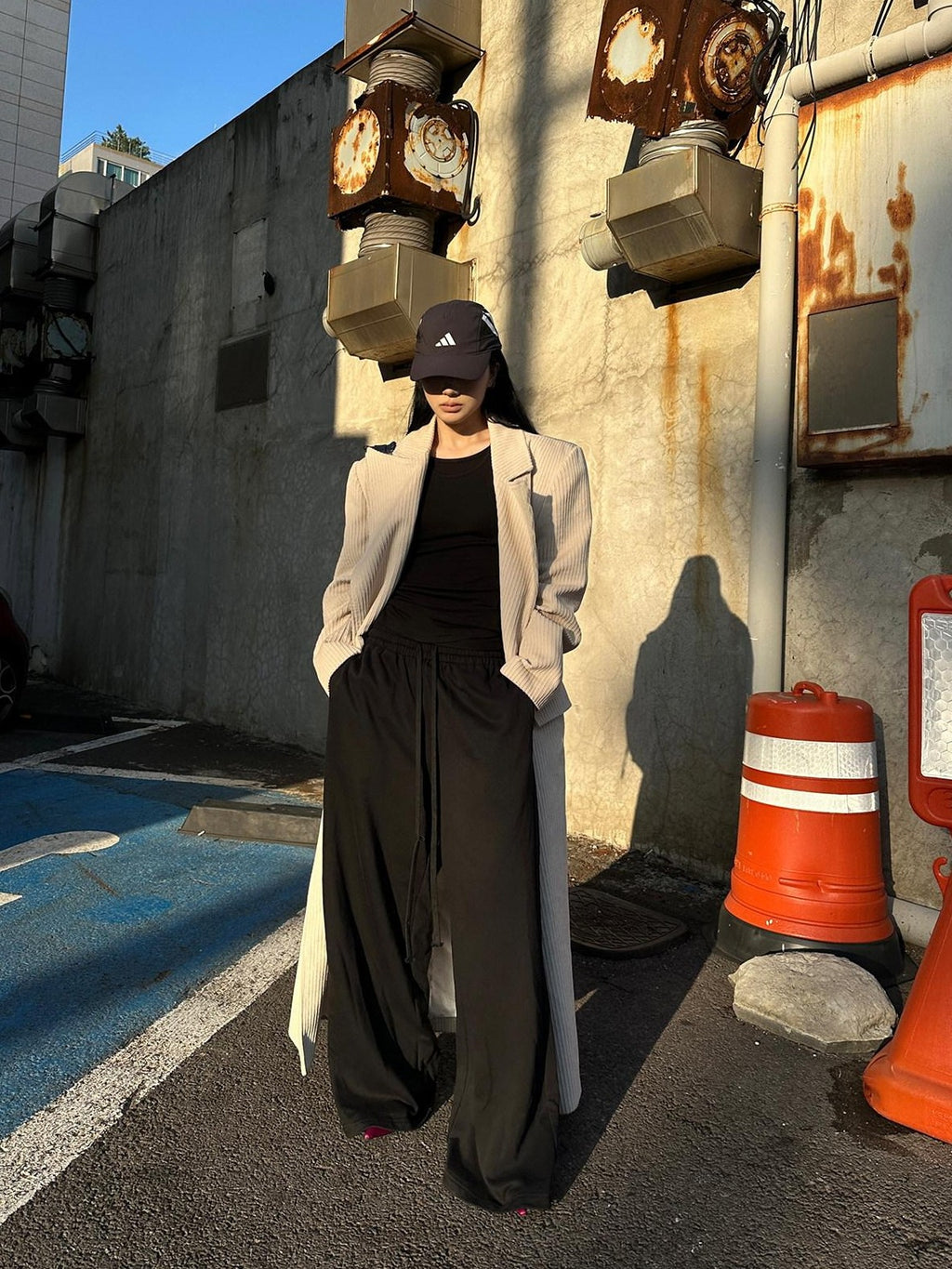 Fanptntox Black Relaxed Loose Wide Leg Low Rise Street Women's Other Fabric Sweatpants