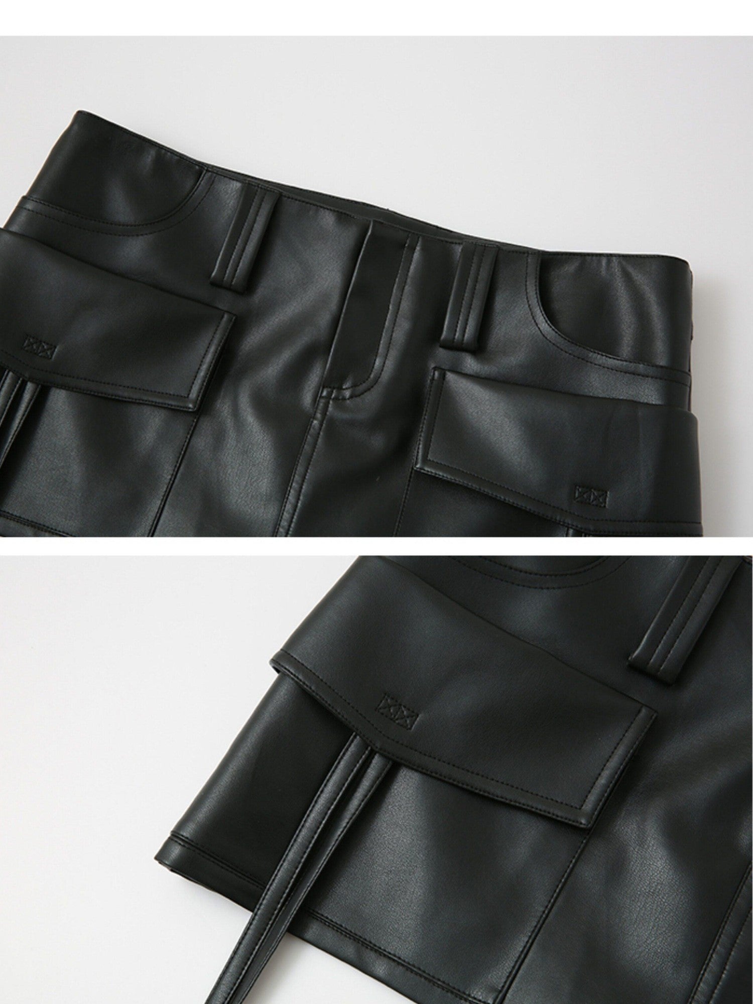 Fanptntox Black Ribbon Tie Short Sexy Street Women's Pu Leather Mini Skirts