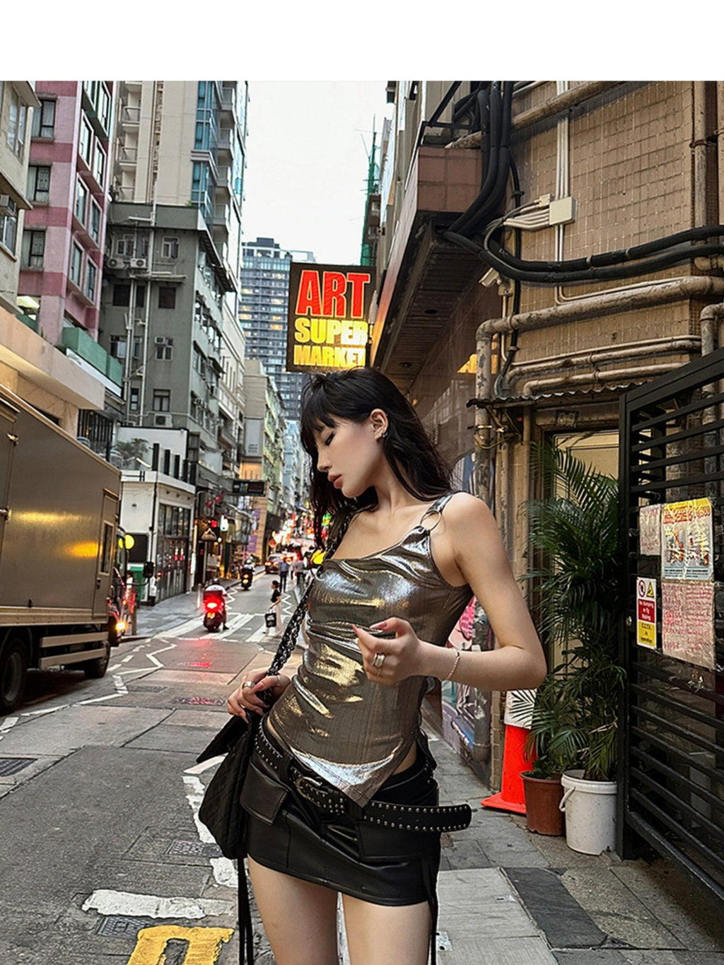 Fanptntox Black Ribbon Tie Short Sexy Street Women's Pu Leather Mini Skirts