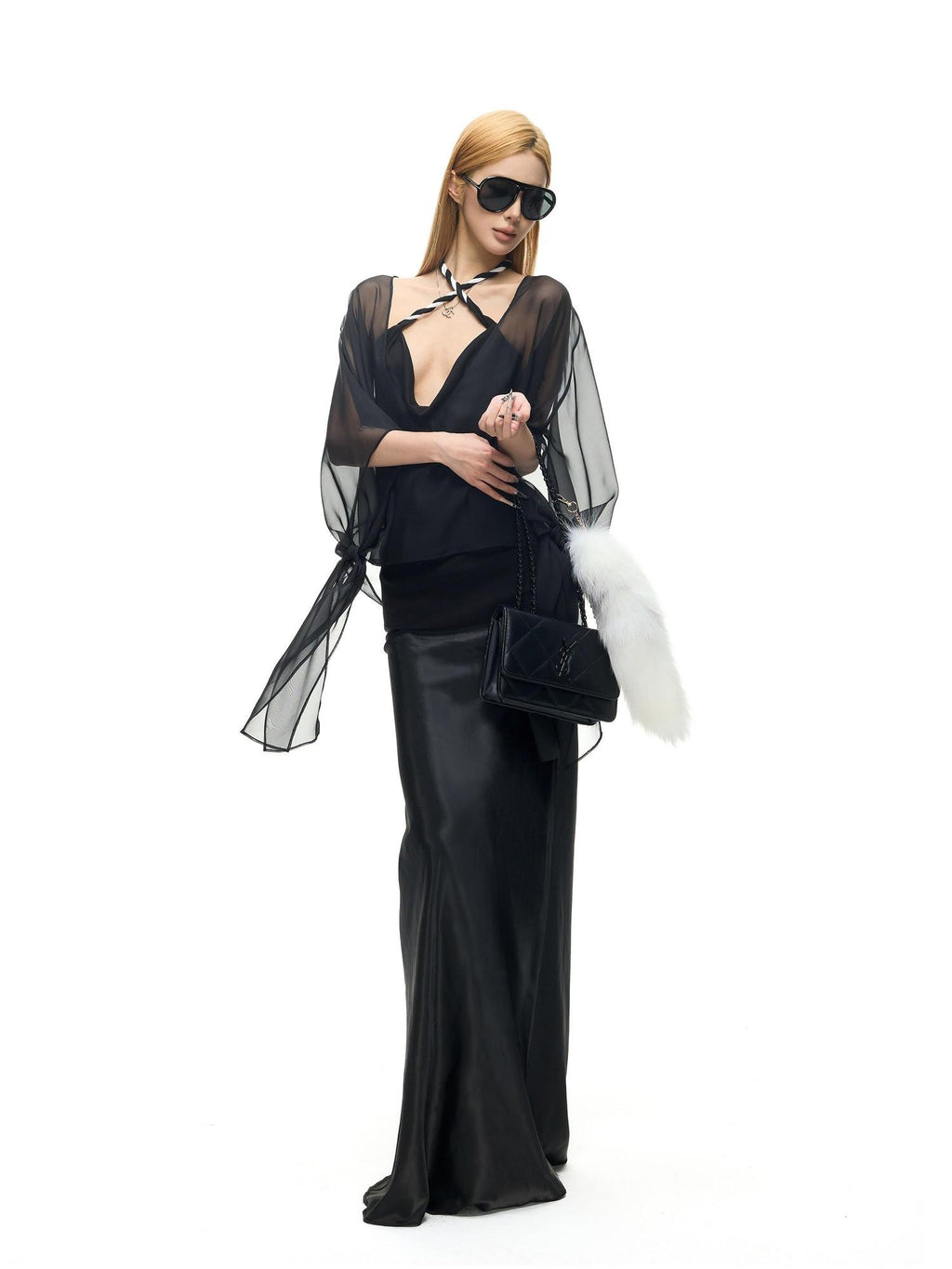 Fanptntox Black Satin Reversible Straight Slim Low Waist Women's Silk Maxi Skirts