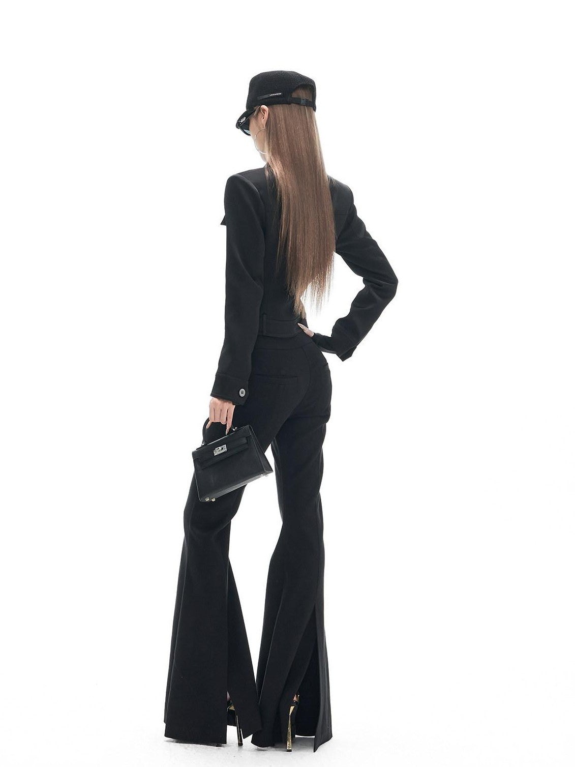 Fanptntox Black Satin Slim Fit Lapel Workwear Women's Polyester Cropped Jackets