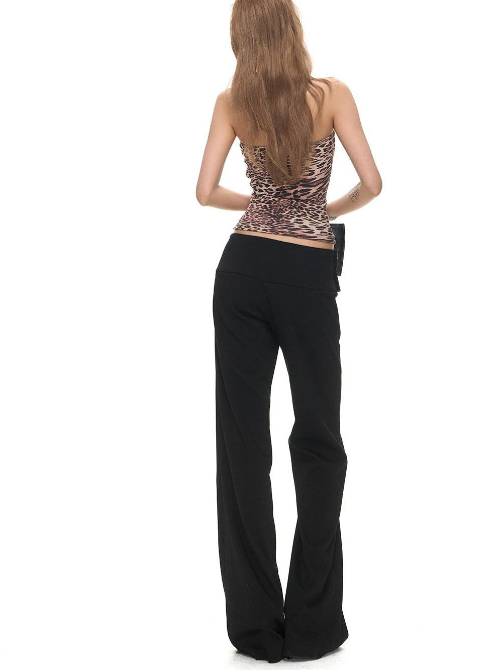 Fanptntox Black Sculpted Cut Wide Waistband Snap Low Rise Straight Women's Tailored Pants