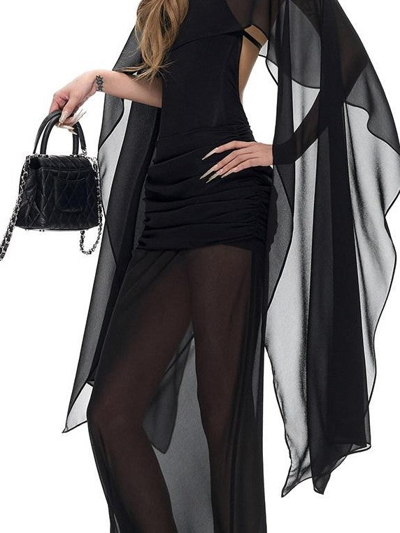 Fanptntox Black Sheer Chiffon Square Women's Faux Silk Scarves & Shawls
