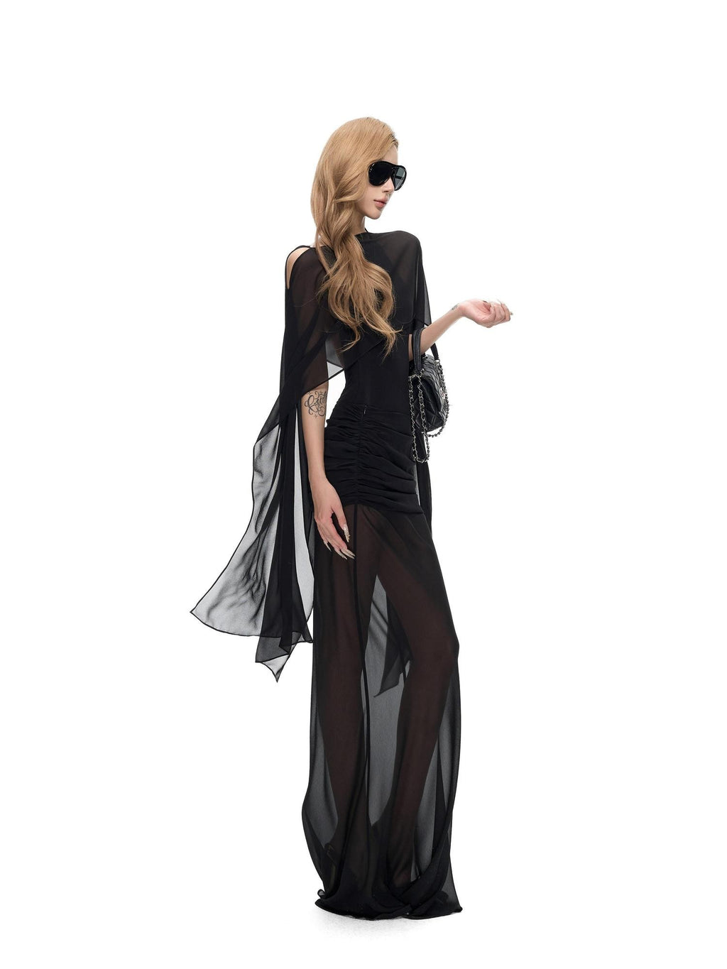 Fanptntox Black Sheer Chiffon Square Women's Faux Silk Scarves & Shawls