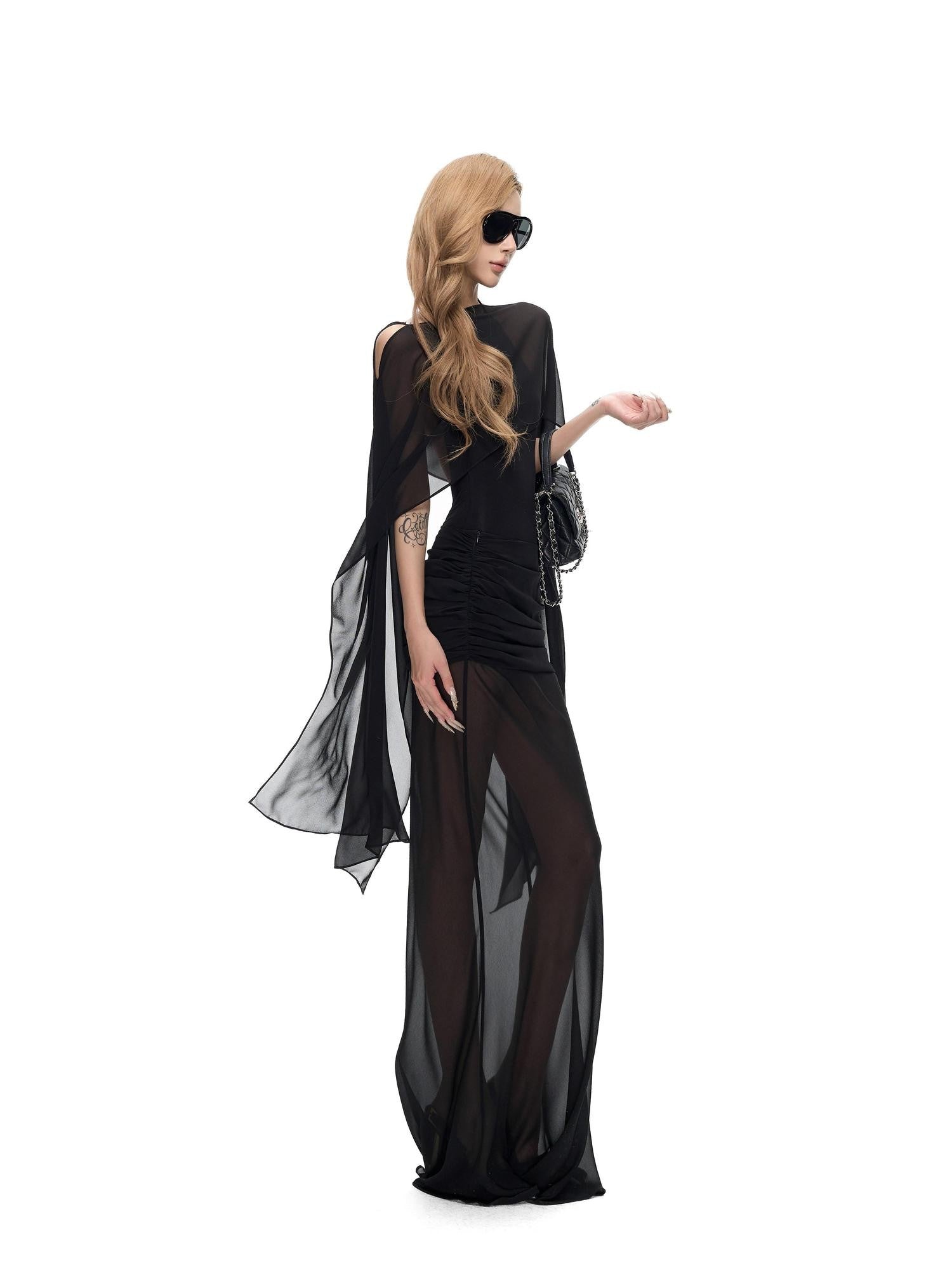 Fanptntox Black Sheer Chiffon Square Women's Faux Silk Scarves & Shawls