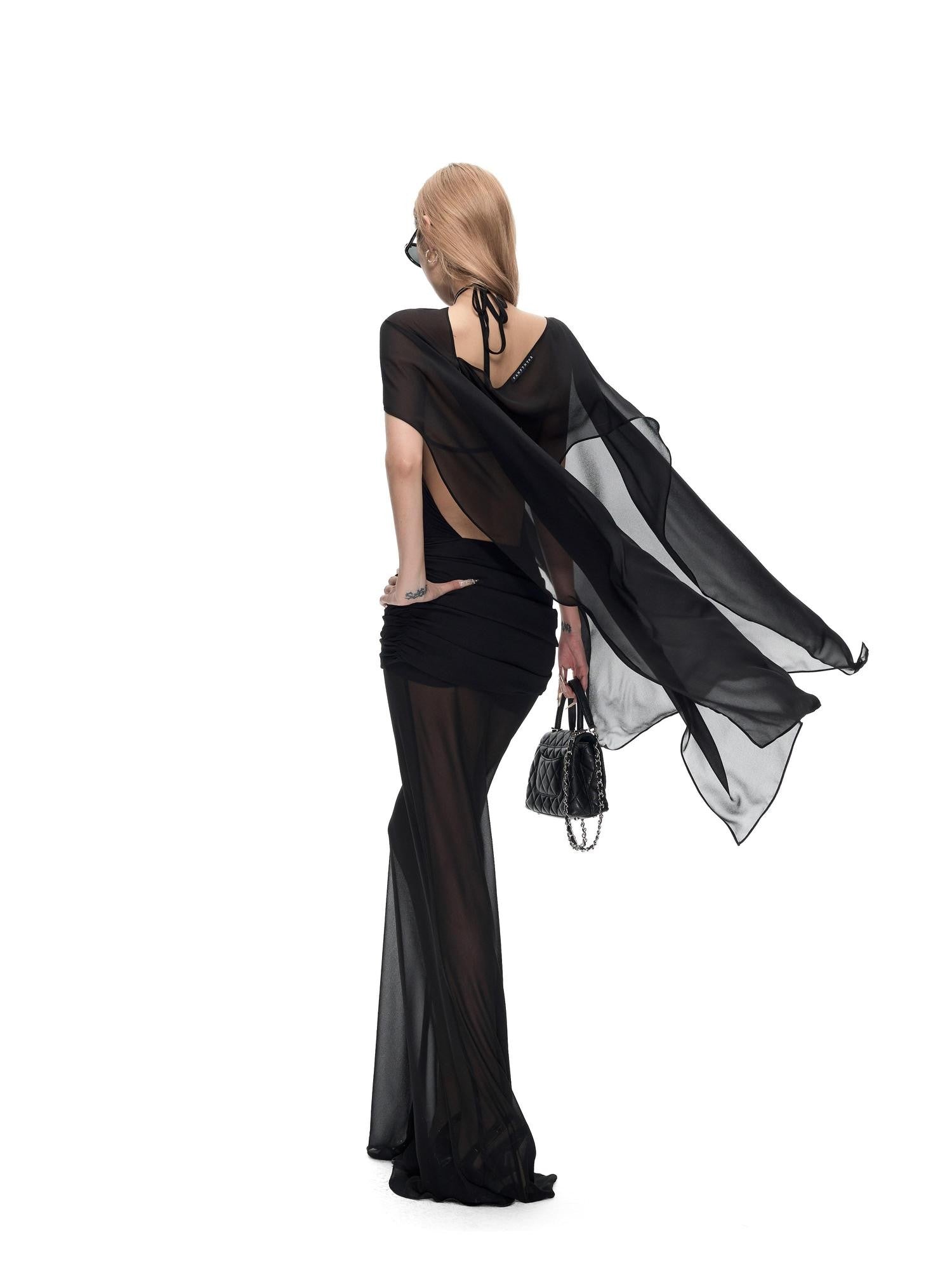 Fanptntox Black Sheer Chiffon Square Women's Faux Silk Scarves & Shawls
