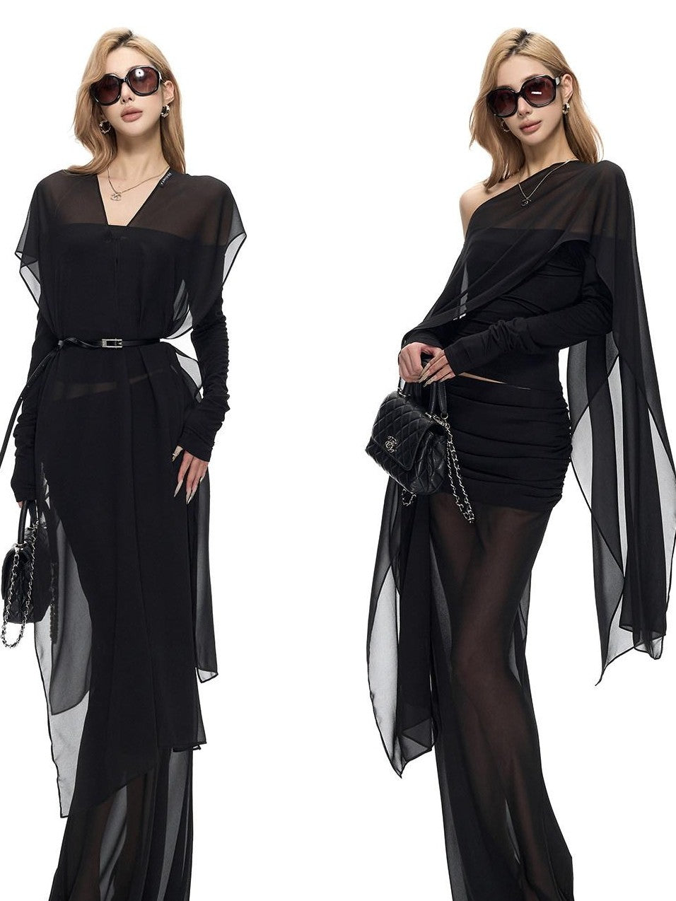 Fanptntox Black Sheer Chiffon Square Women's Faux Silk Scarves & Shawls