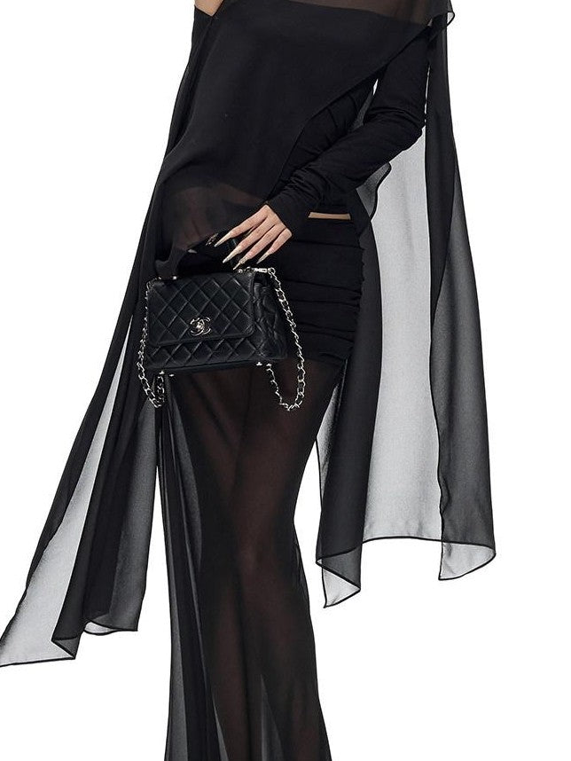 Fanptntox Black Sheer Chiffon Square Women's Faux Silk Scarves & Shawls