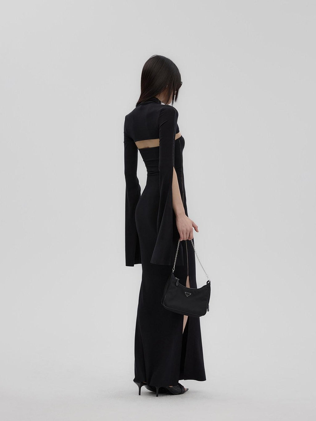 Fanptntox Black Sheer Mesh Panel Slim Fit Women's Lyocell Knit Strapless Maxi Dresses