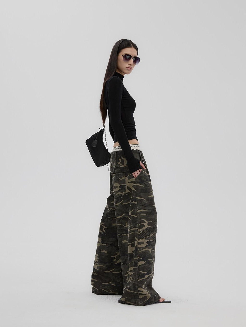 Fanptntox Black Sheer Mesh Splice Slim High Neck Women's Acetate Long Sleeve T-shirts