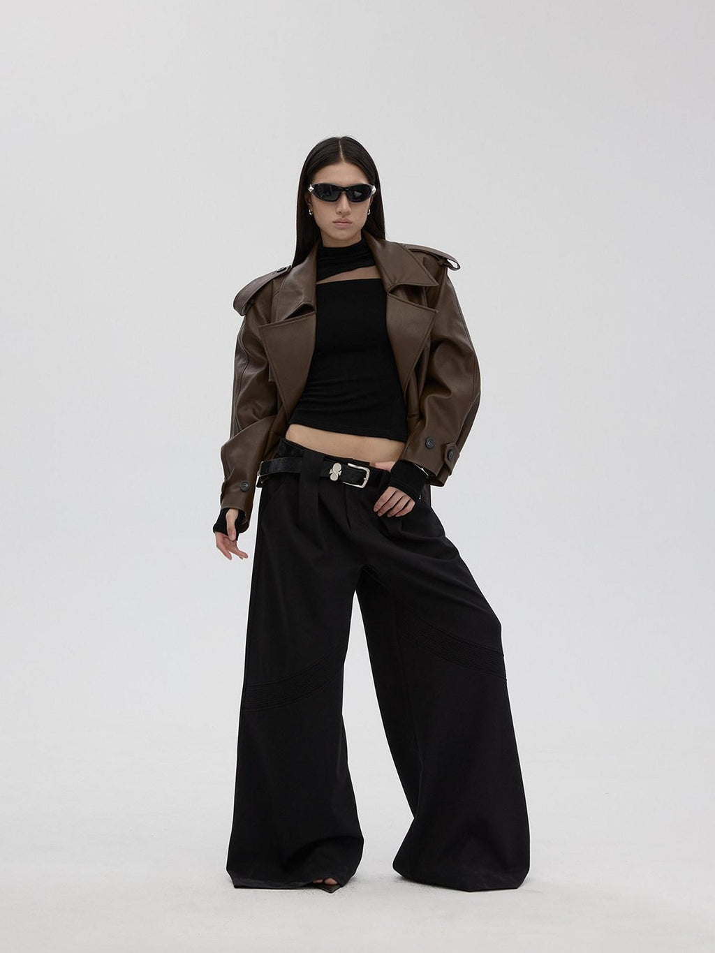 Fanptntox Black Sheer Mesh Splice Slim High Neck Women's Acetate Long Sleeve T-shirts