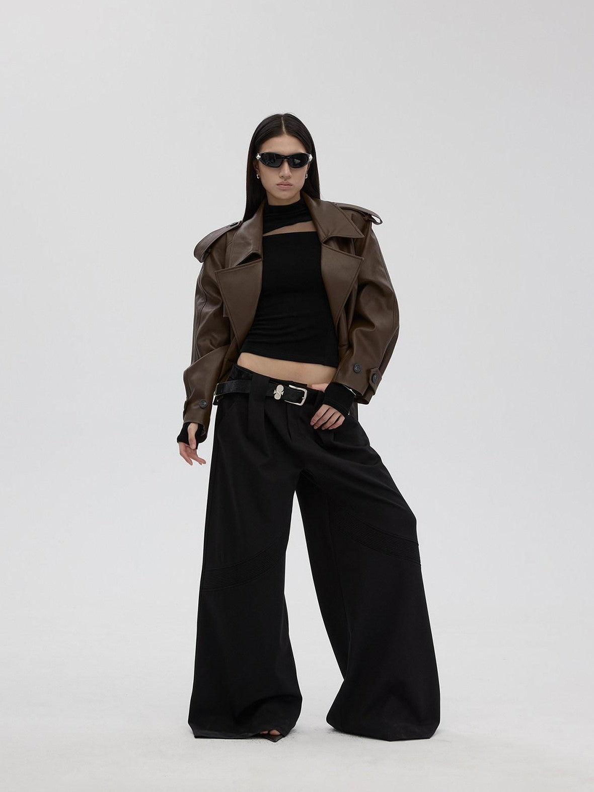 Fanptntox Black Sheer Mesh Splice Slim High Neck Women's Acetate Long Sleeve T-shirts