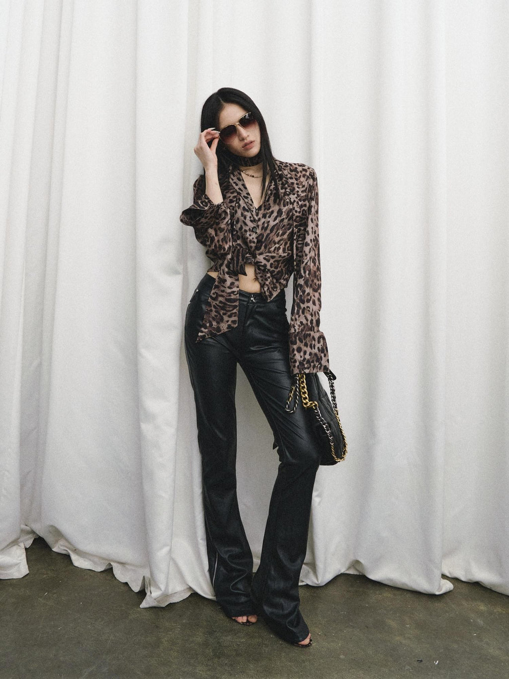 Fanptntox Black Slim Low Rise Zip Detail Women's Pu Faux Leather Pants