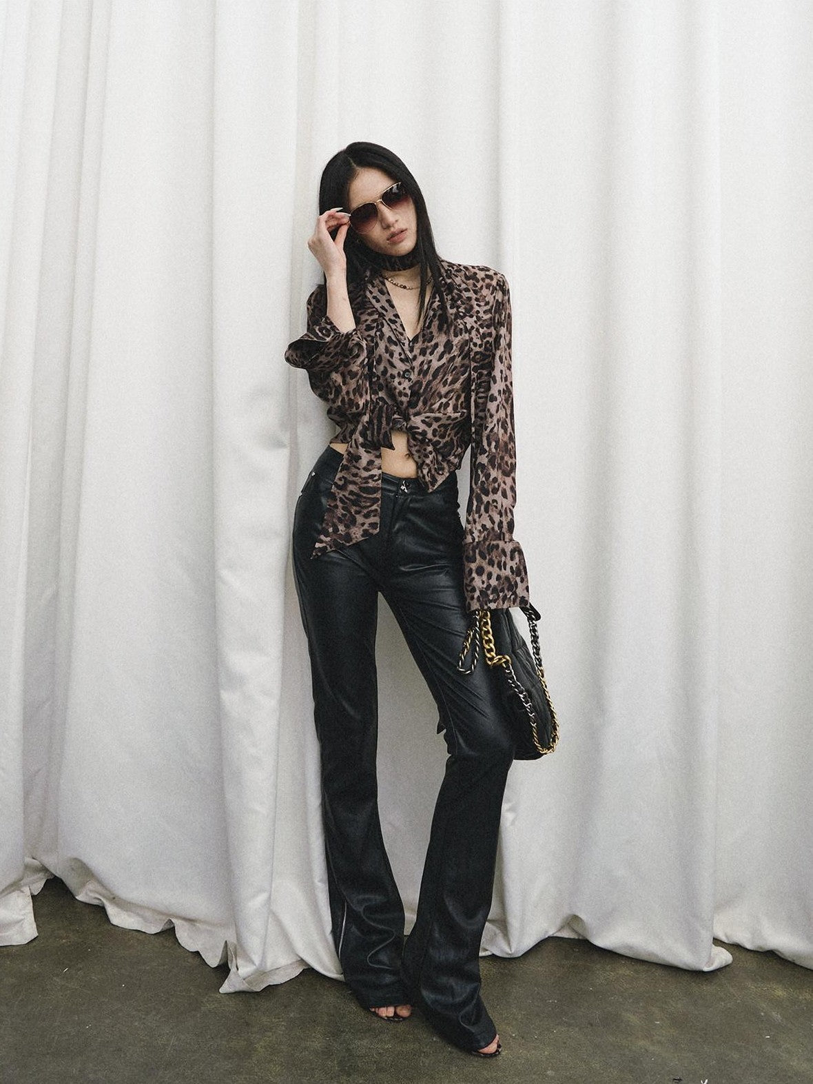 Fanptntox Black Slim Low Rise Zip Detail Women's Pu Faux Leather Pants