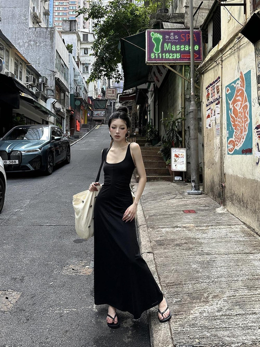 Fanptntox Black Slim Sleeveless U Neck Racerback Women's Cotton Blend Bodycon Maxi Dresses