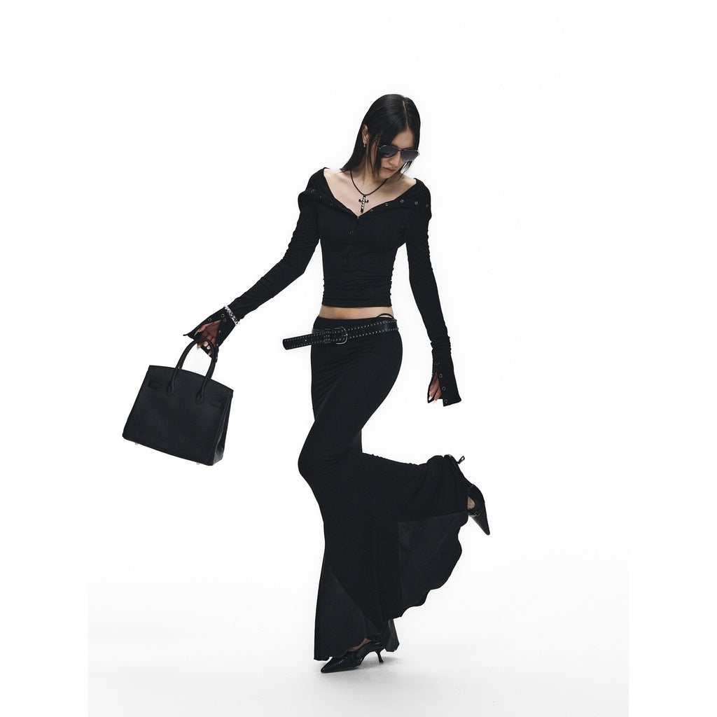 Fanptntox_Black_Slim_V-neck_Knit_Spliced_Mermaid_Skirt_Women's_Viscose_Matching_Skirt_Sets_964634741653_MISSTT