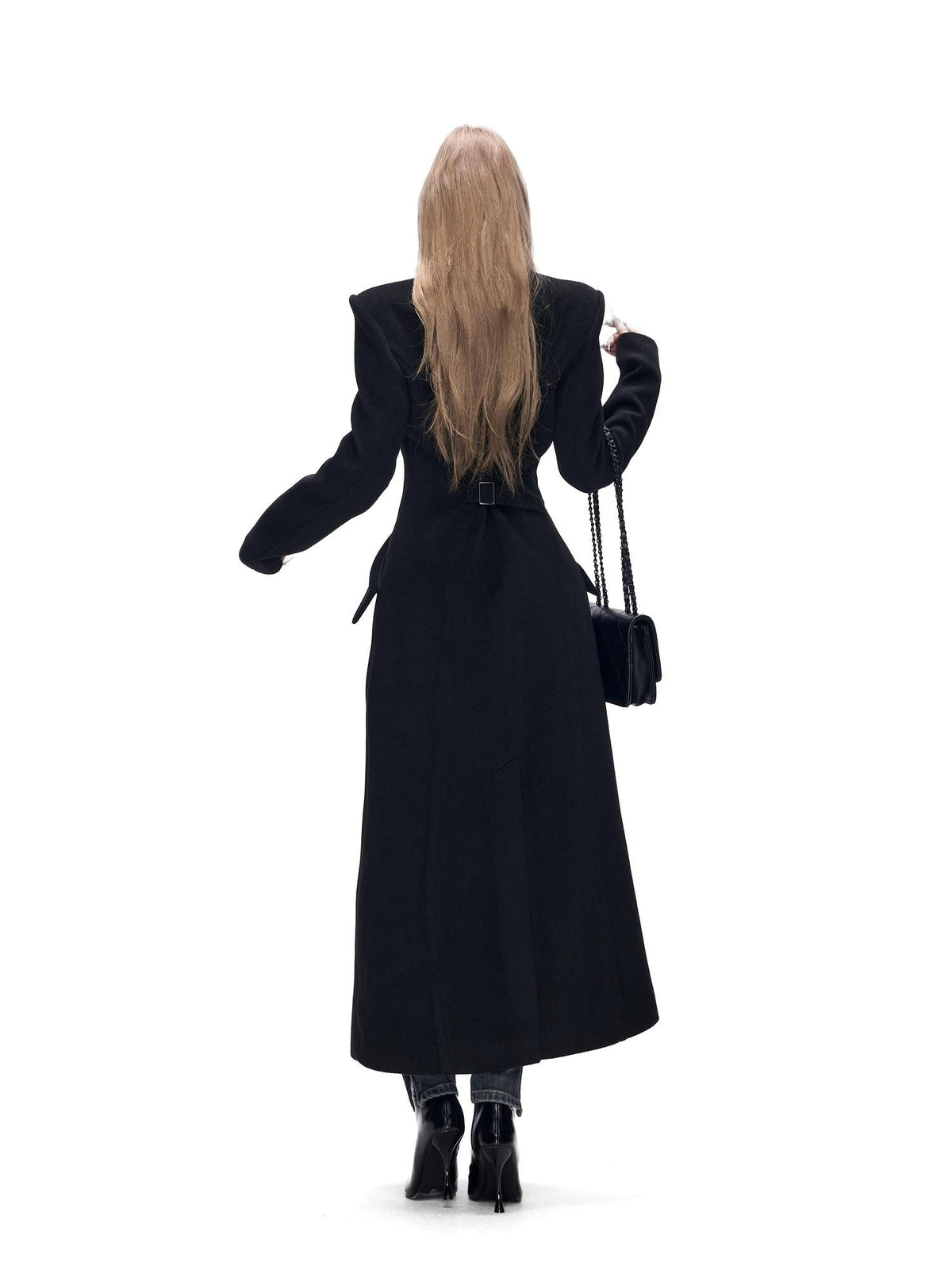 Fanptntox Black Solid Color Big Lapel Long Slim Fit A Line Women's Wool Coats