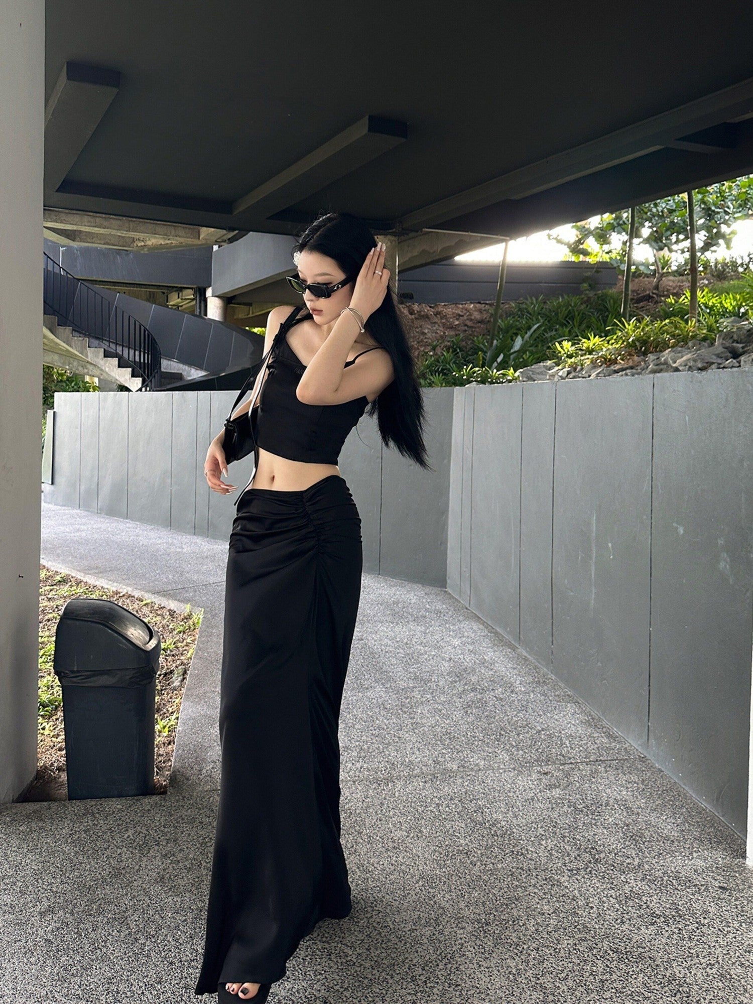 Fanptntox Black Solid Fitted Low Waist Fishtail Long Women's Mermaid Skirts