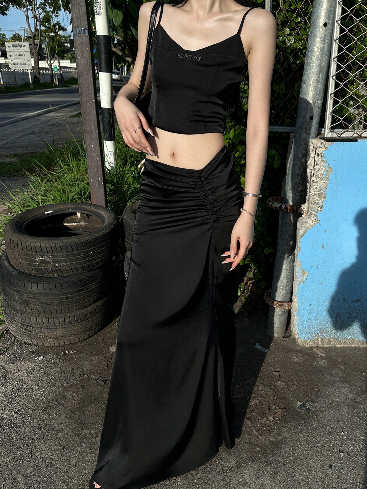 Fanptntox Black Solid Fitted Low Waist Fishtail Long Women's Mermaid Skirts