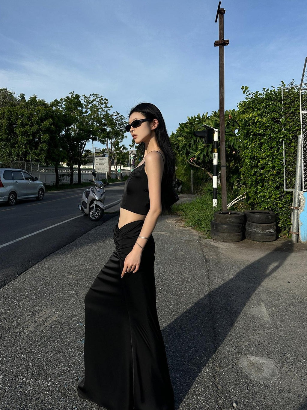 Fanptntox Black Solid Fitted Low Waist Fishtail Long Women's Mermaid Skirts