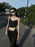 Fanptntox Black Solid Slim Cropped Street Style Women's Other Fabric Camisoles