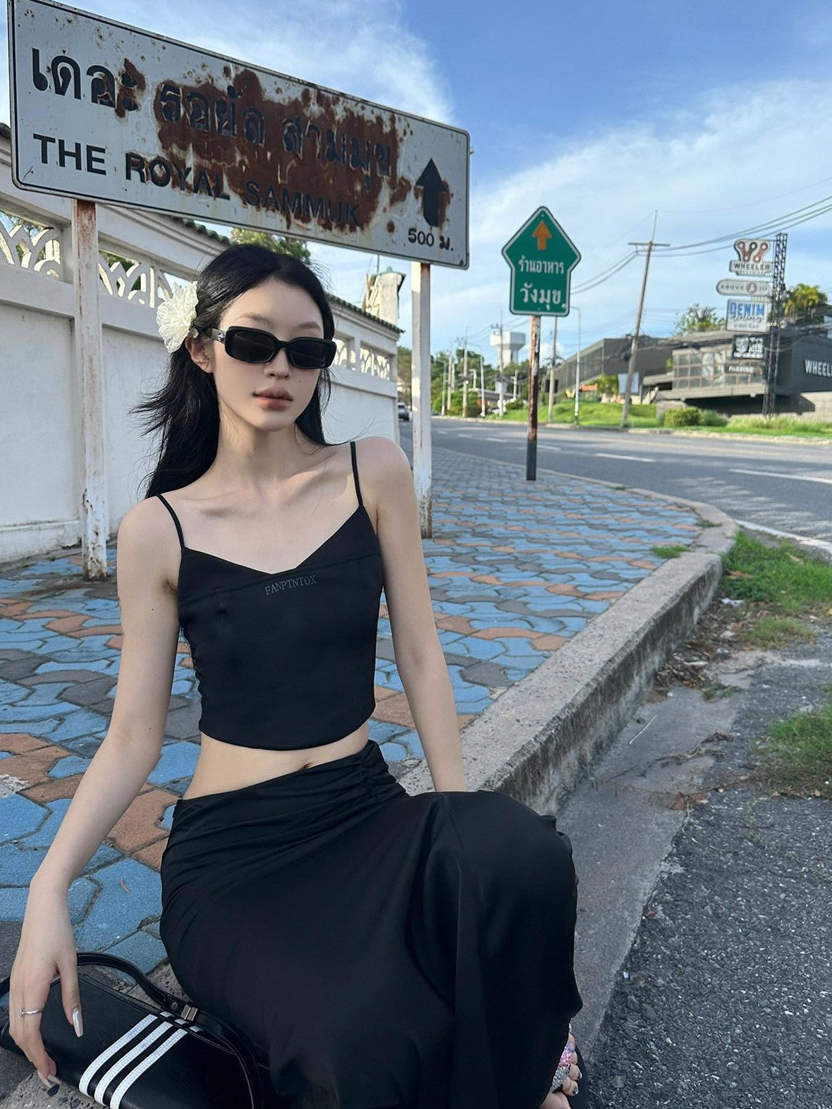 Fanptntox Black Solid Slim Cropped Street Style Women's Other Fabric Camisoles