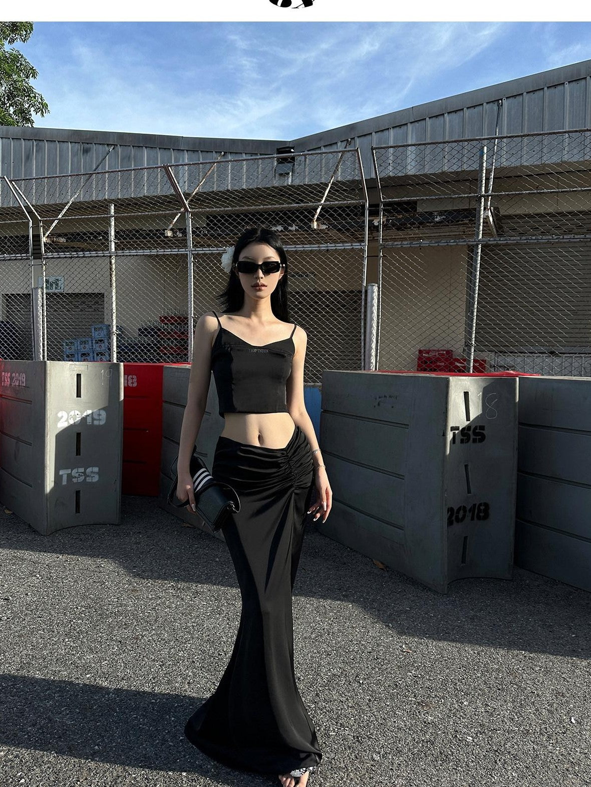 Fanptntox Black Solid Slim Cropped Street Style Women's Other Fabric Camisoles