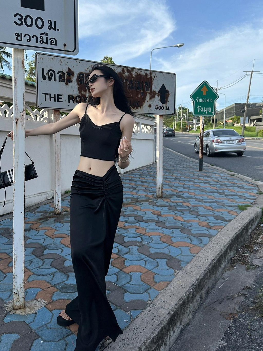 Fanptntox Black Solid Slim Cropped Street Style Women's Other Fabric Camisoles